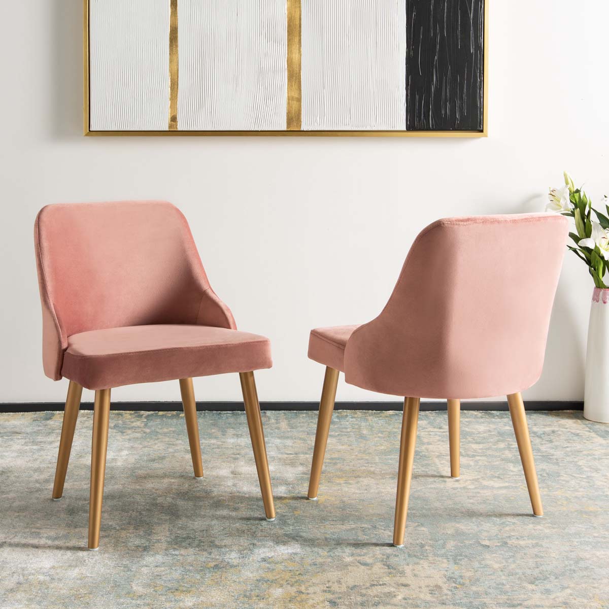 Safavieh Lulu Upholstered Dining Chair, DCH6200 - Dusty Rose/Gold (Set of 2)
