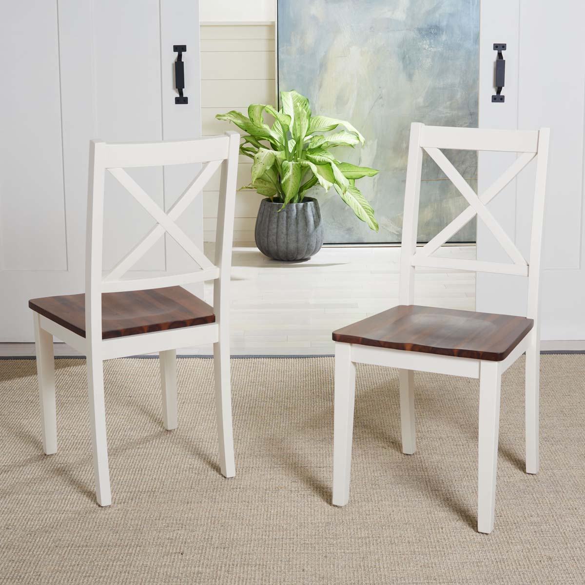 Safavieh Silio X Back Dining Chair, DCH9214 - White/Natural (Set of 2)