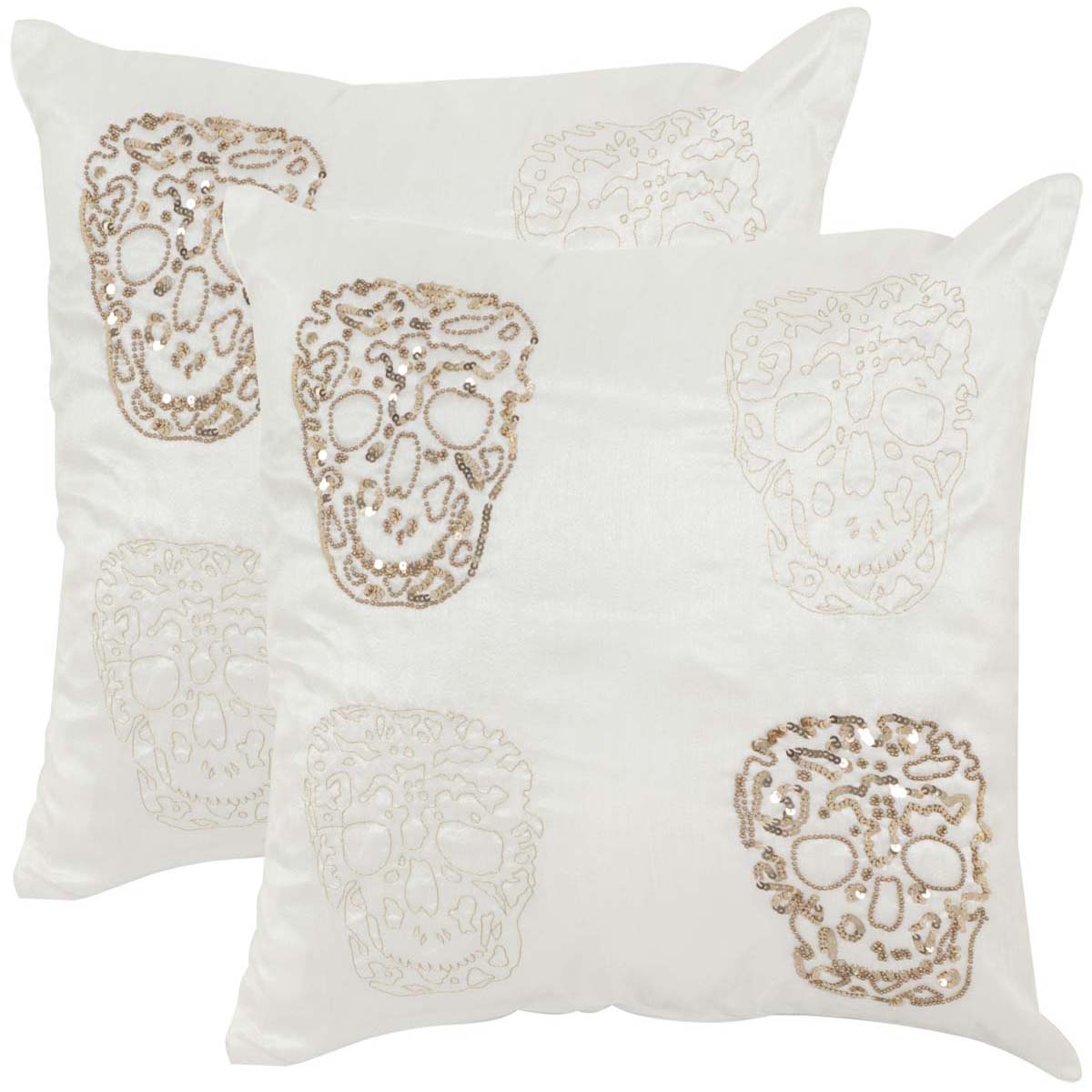 Safavieh Quatre Skull Pillow, DEC462 - Gold (Set of 2)