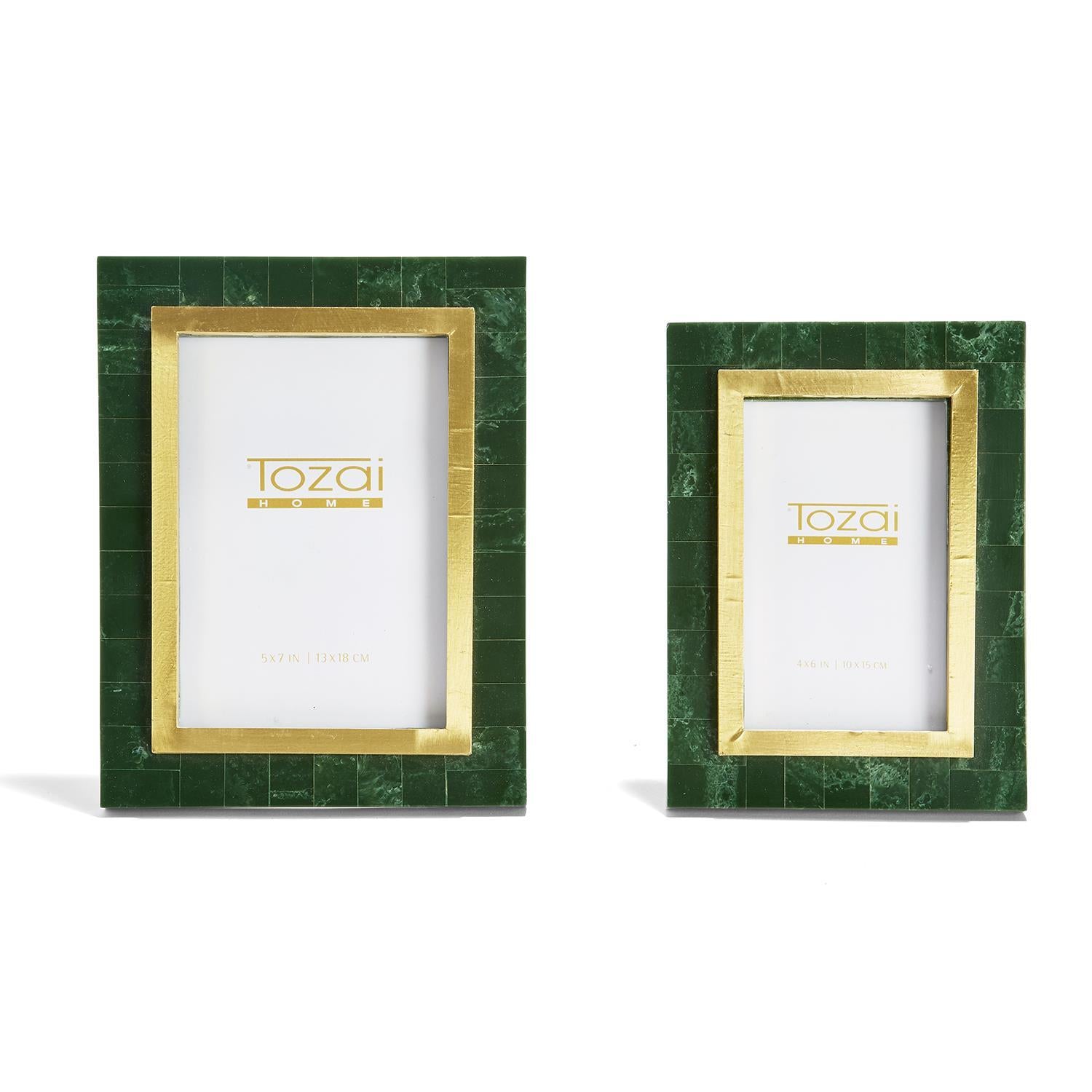 Two's Company S/2 Aventurine Green and Gold Photo Frames Incl 2 Sizes