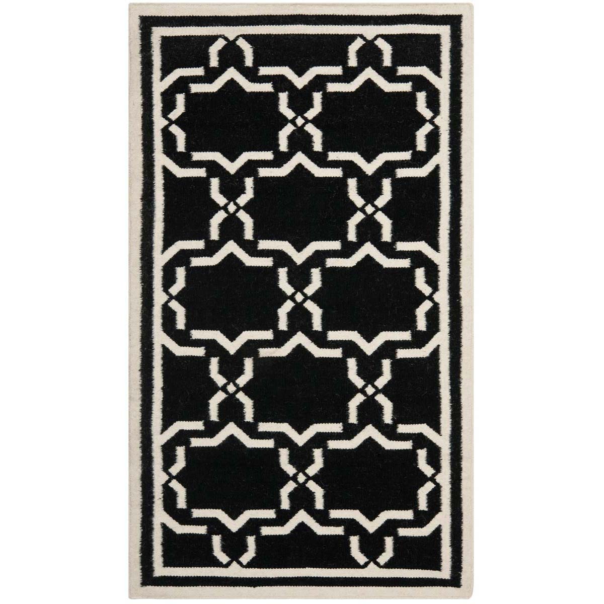 Safavieh Dhurries 545 Rug, DHU545 - Black / Ivory