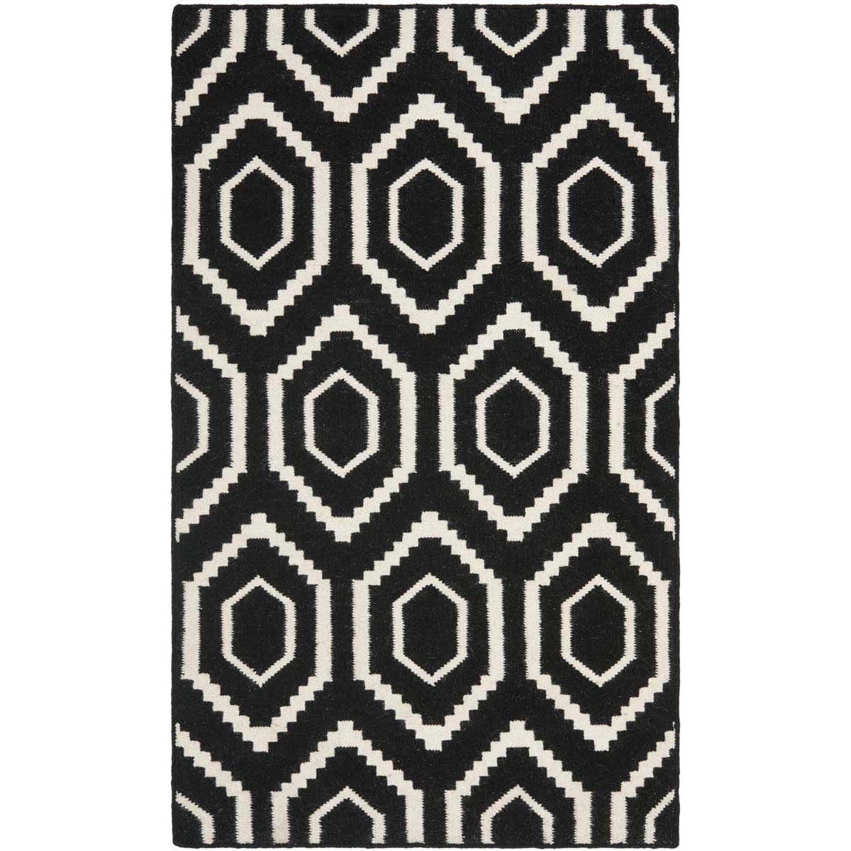 Safavieh Dhurries 556 Rug, DHU556 - Black / Ivory