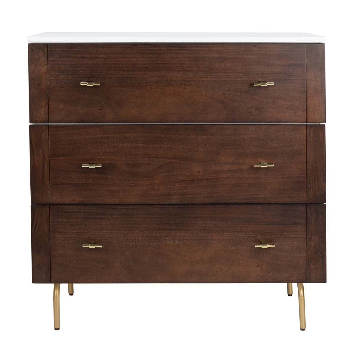 Safavieh Genevieve 3 Drawer Dresser , DRS5000 - White/Walnut/Gold