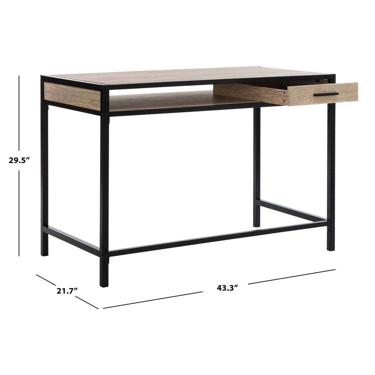 Safavieh Alan 1 Shelf Desk With Drawer , DSK2205 - Rustic Brown/Black