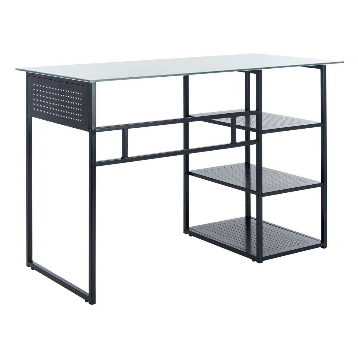 Safavieh Xyla 3 Shelf Glass Top Desk , DSK2208 - White Marble Glass/Black