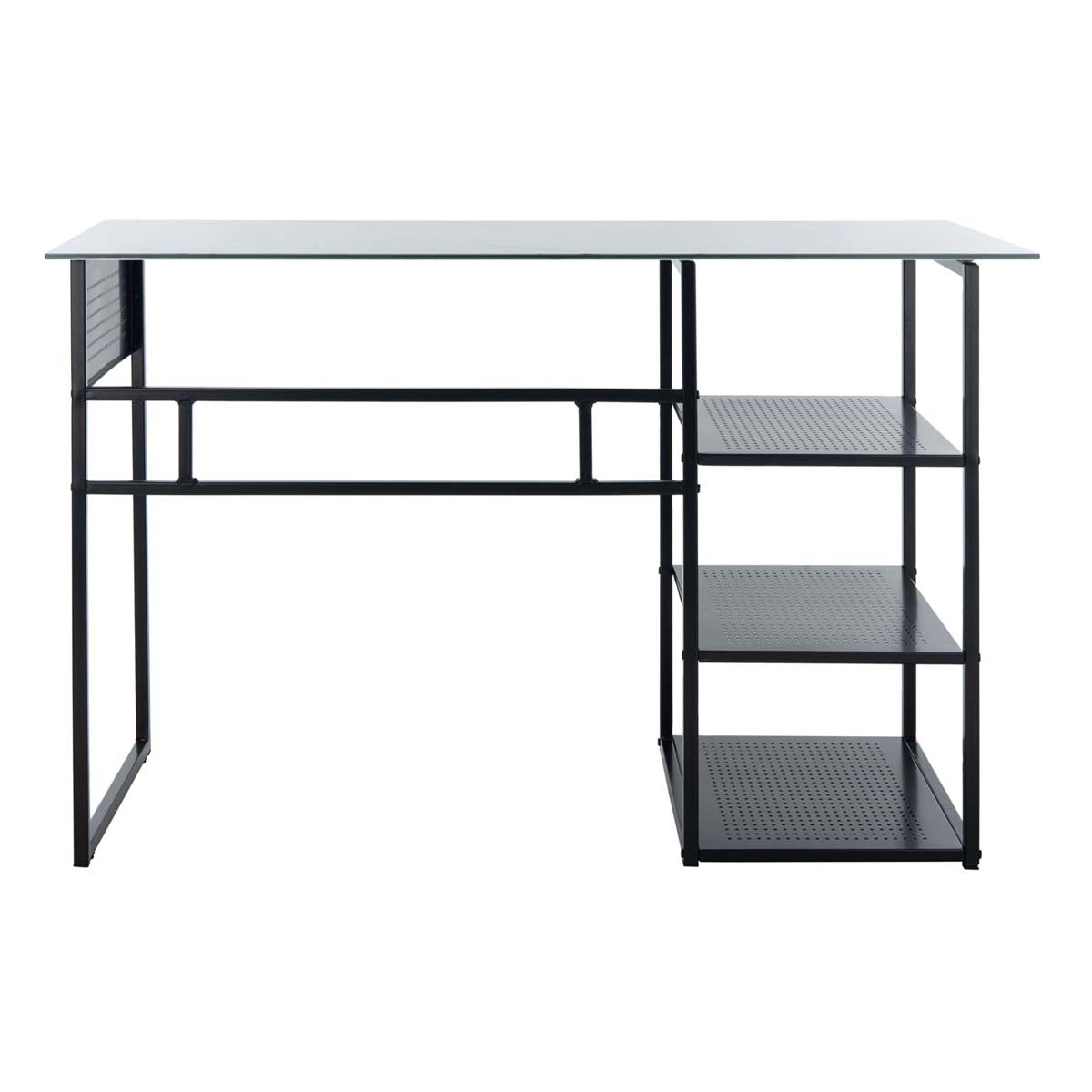 Safavieh Xyla 3 Shelf Glass Top Desk , DSK2208 - White Marble Glass/Black
