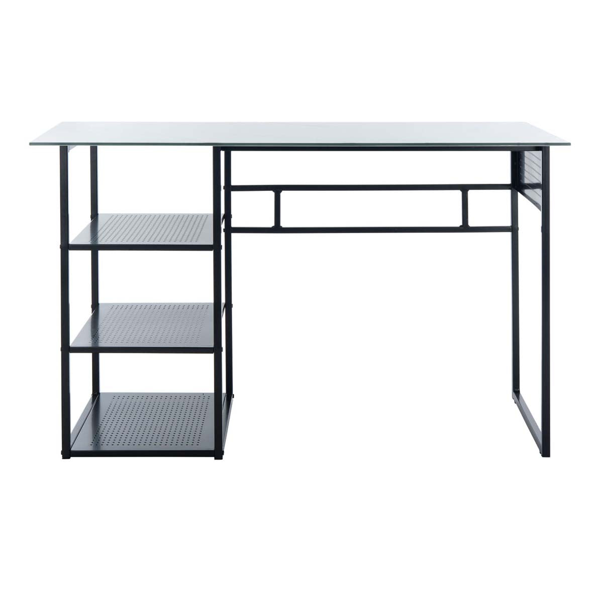 Safavieh Xyla 3 Shelf Glass Top Desk , DSK2208 - White Marble Glass/Black