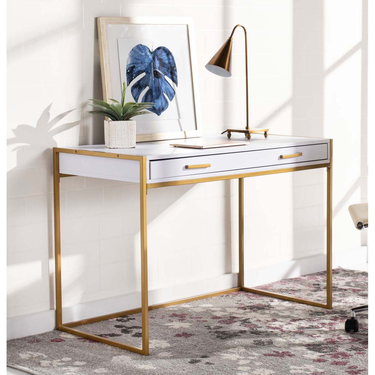 Safavieh Elodie 1 Drawer Desk , DSK2209 - White/Gold