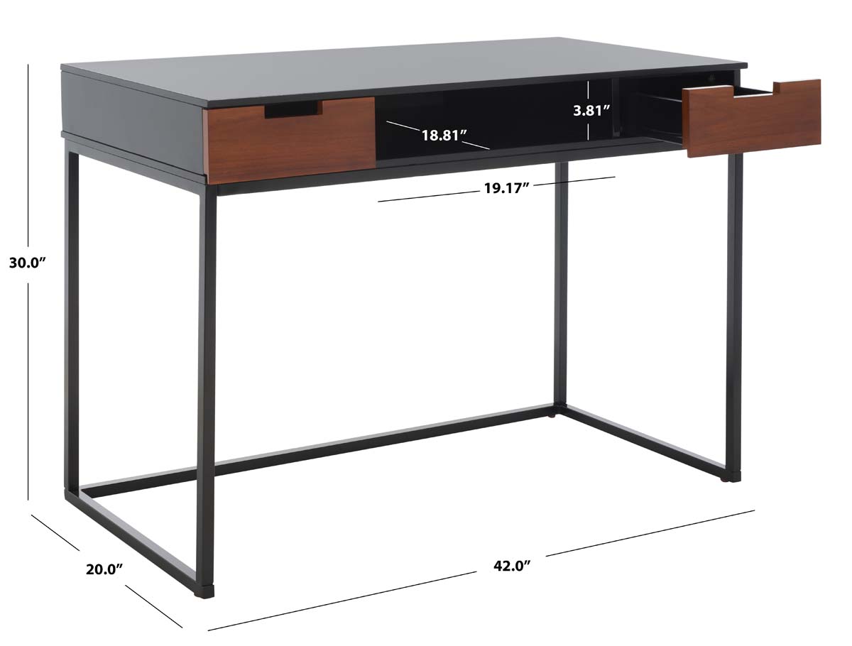 Safavieh Vance 2 Drawer 1 Shelf Desk  , DSK5013 - Brown/Black