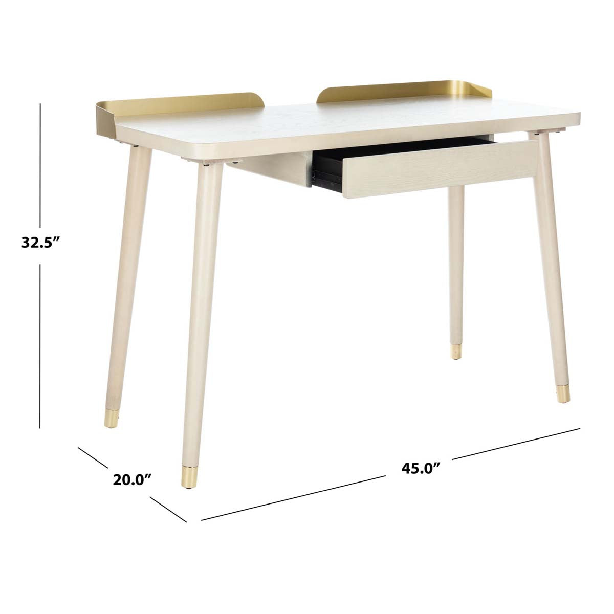 Safavieh Parker 1 Drawer Desk , DSK6400 - White Washed/Gold