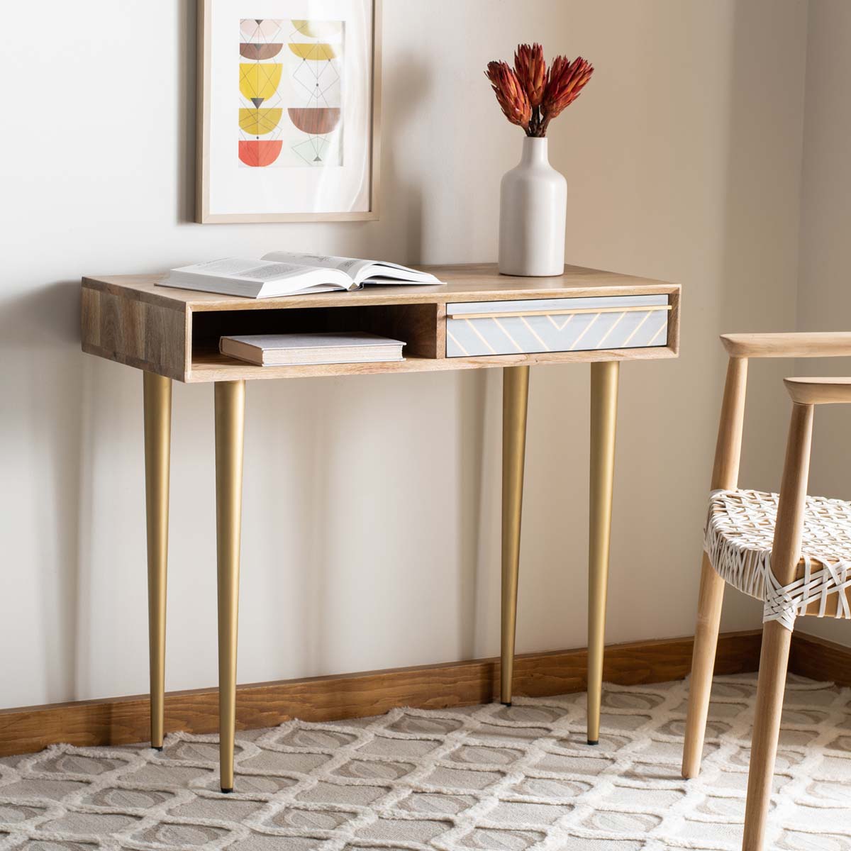 Safavieh Leni Desk , DSK9003 - Natural/Grey Concrete/Brass Legs