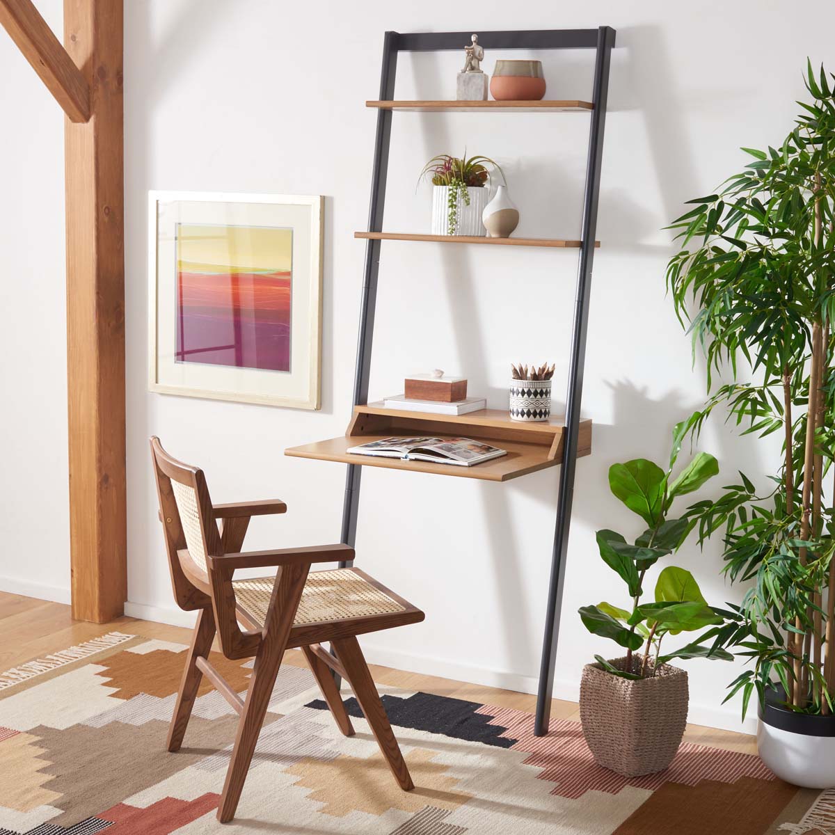 Safavieh Pamella 2 Shelf Leaning Desk , DSK9400 - Natural / Charcoal