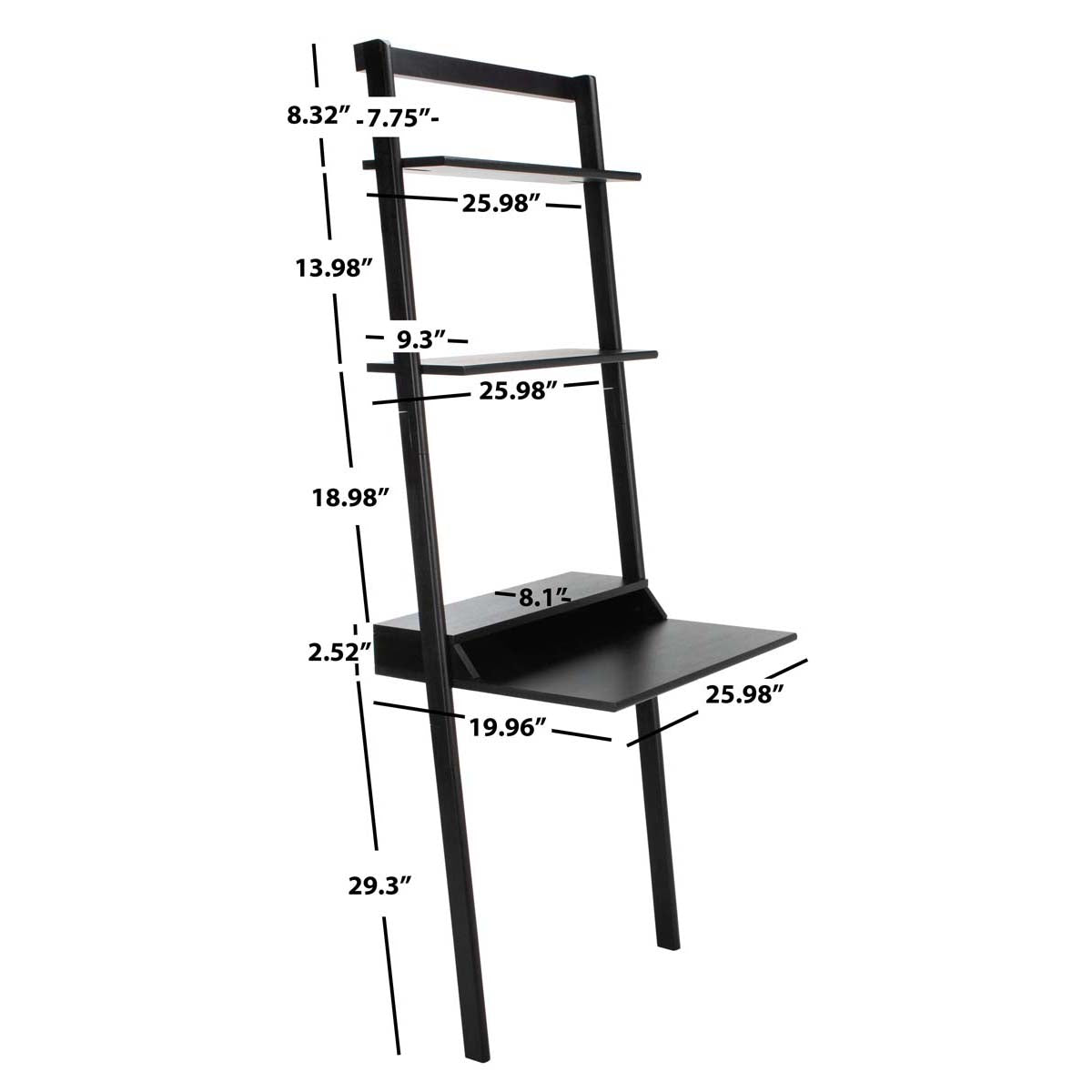 Safavieh Pamella 2 Shelf Leaning Desk , DSK9400 - Black