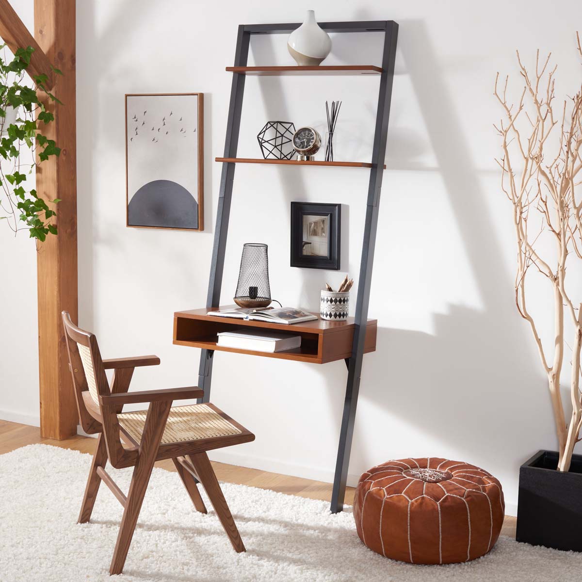 Safavieh Kamy 2 Shelf Leaning Desk , DSK9401 - Honey Brown / Charcoal