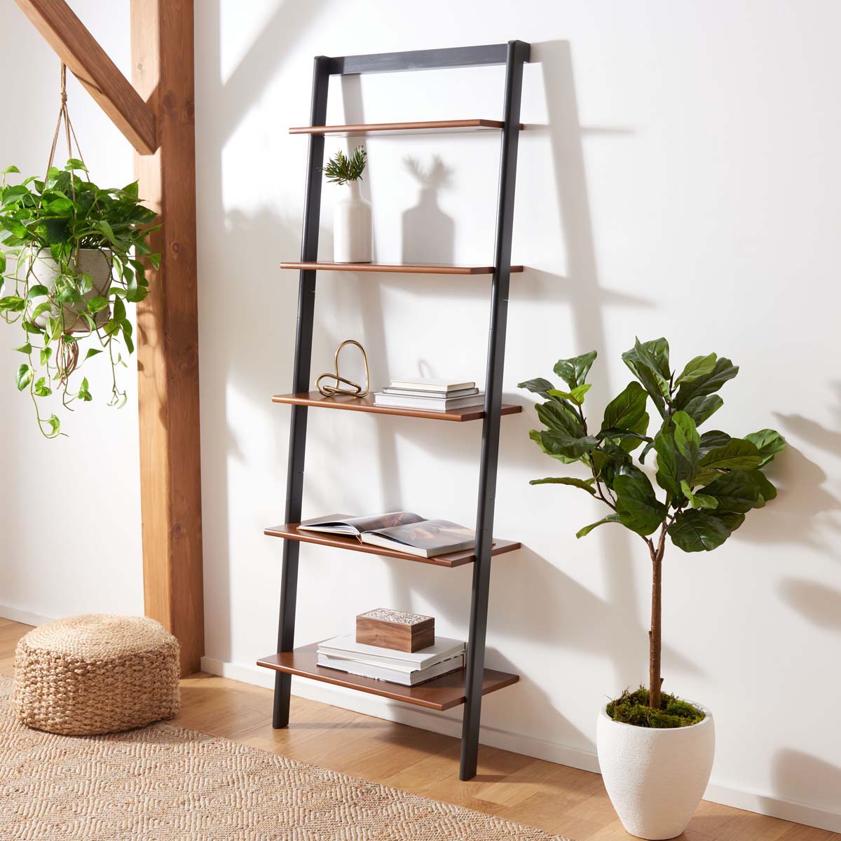 Safavieh Cullyn 5 Tier Leaning Etagere, ETG9401 - Honey Brown / Charcoal