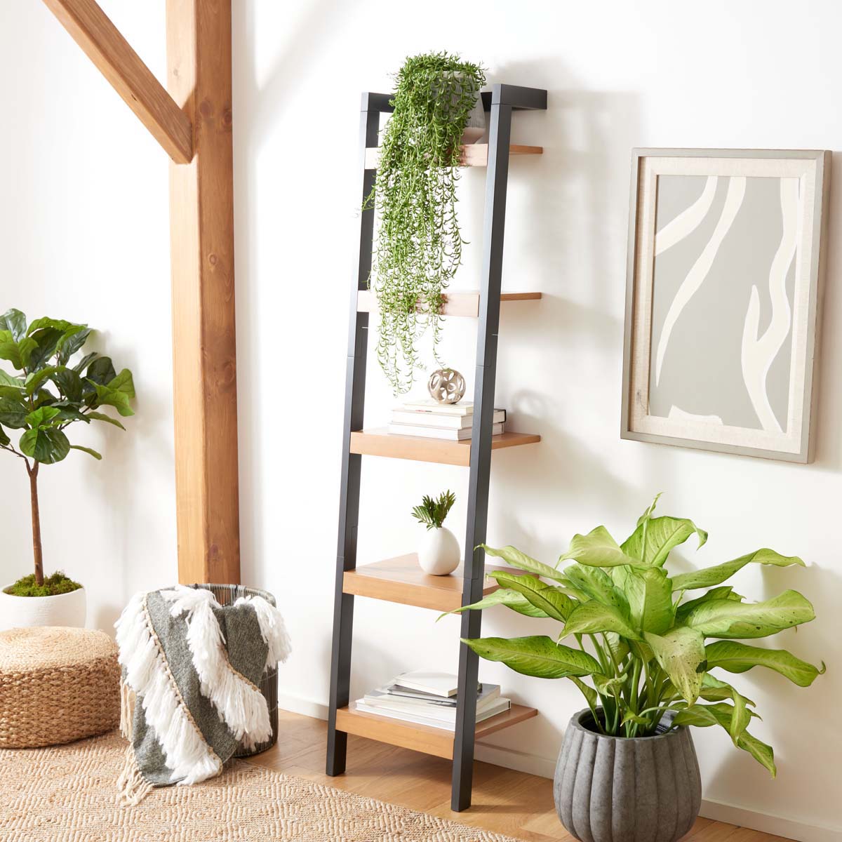 Safavieh Yassi 5 Tier Leaning Etagere, ETG9403 - Natural / Charcoal