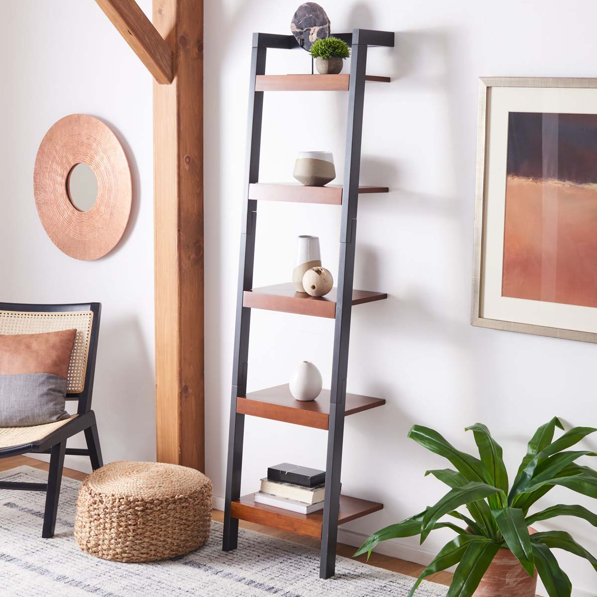 Safavieh Yassi 5 Tier Leaning Etagere , ETG9403 - Honey Brown / Charcoal