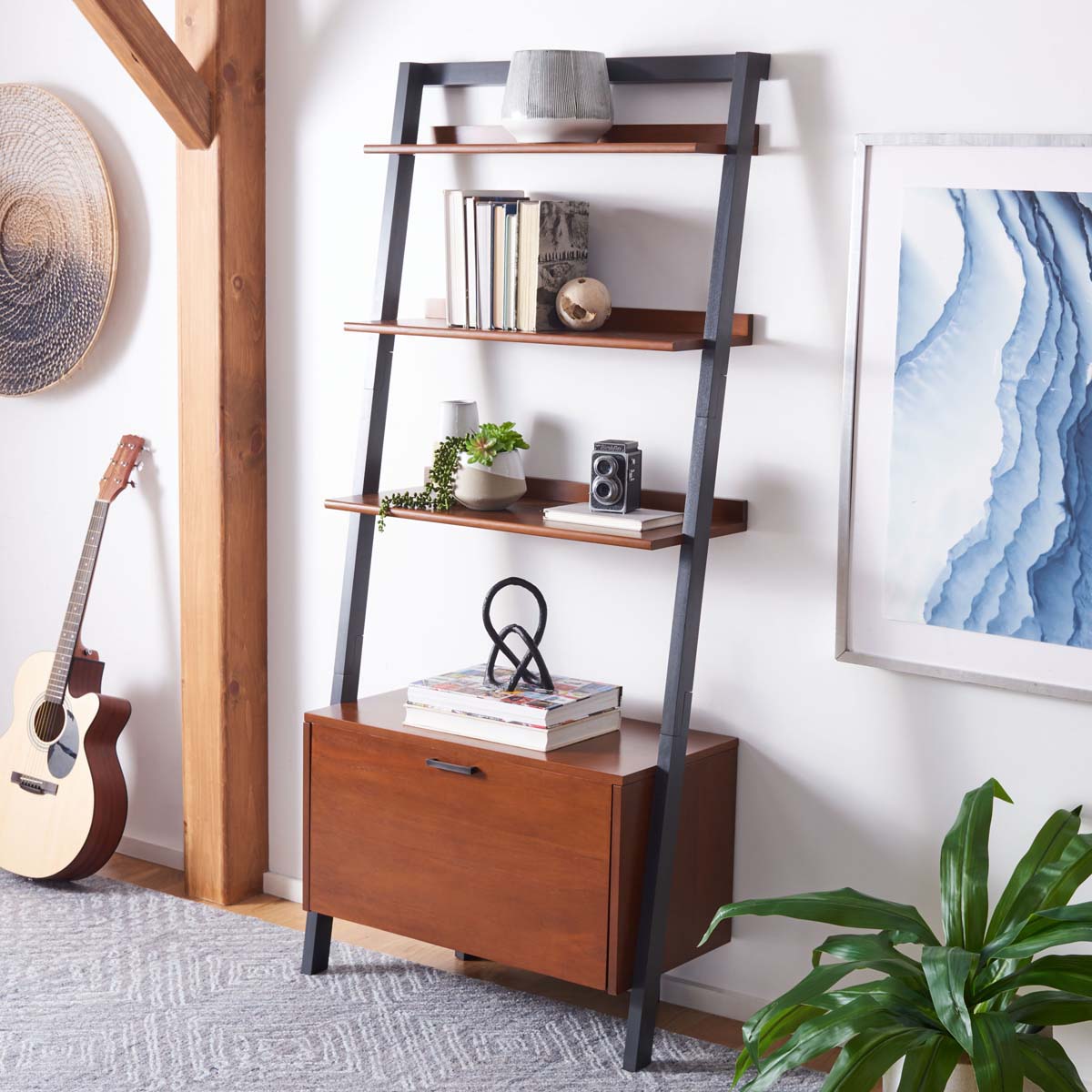 Safavieh Vlad 3 Shelf 1 Door Etagere , ETG9405 - Honey Brown / Charcoal