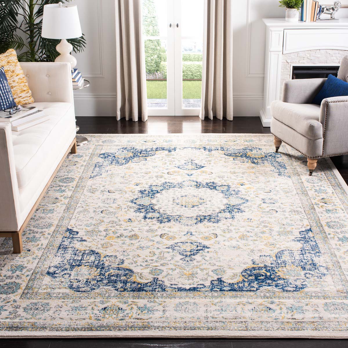 Safavieh Evoke 220 Rug, Blue, EVK220 - Ivory / Blue