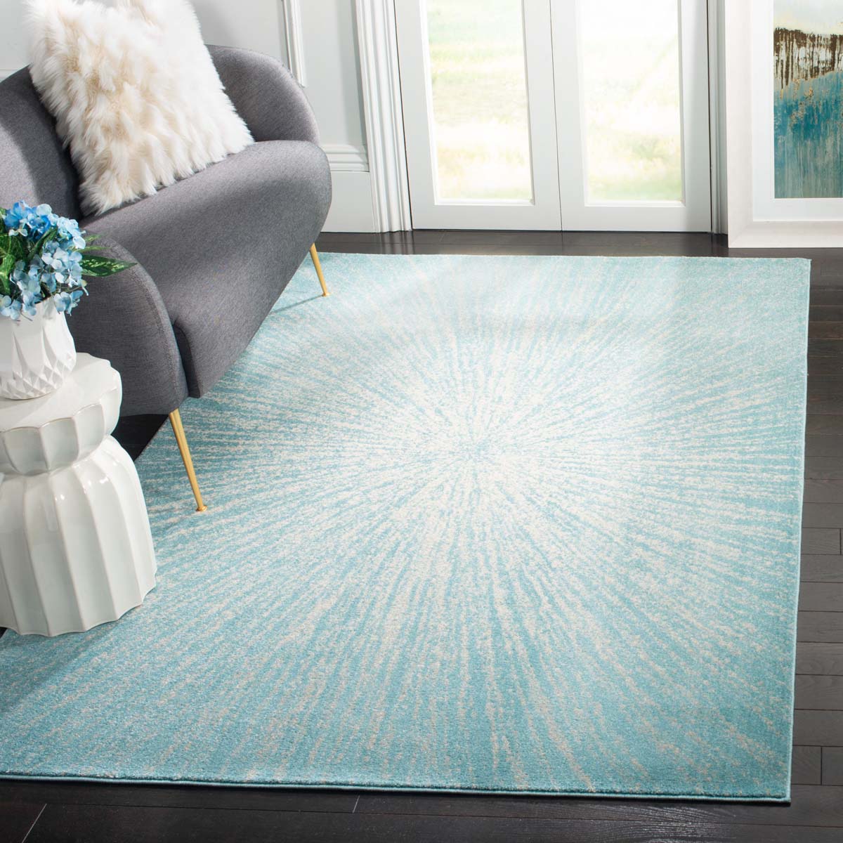 Safavieh Evoke 228 Rug, Blue, EVK228 - Aqua / Ivory