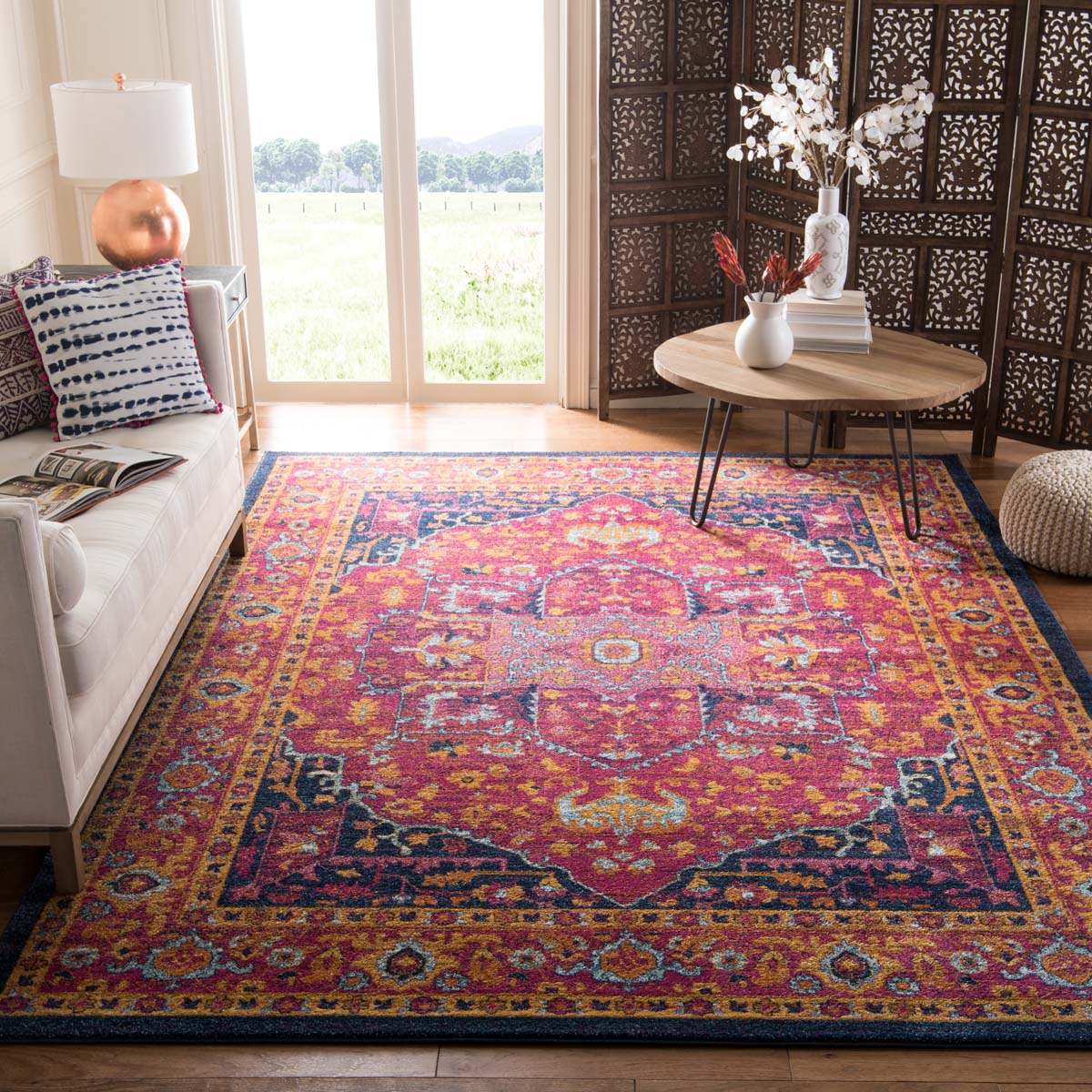 Safavieh Evoke 275 Rug, Fuchsia, EVK275 - Fuchsia / Orange