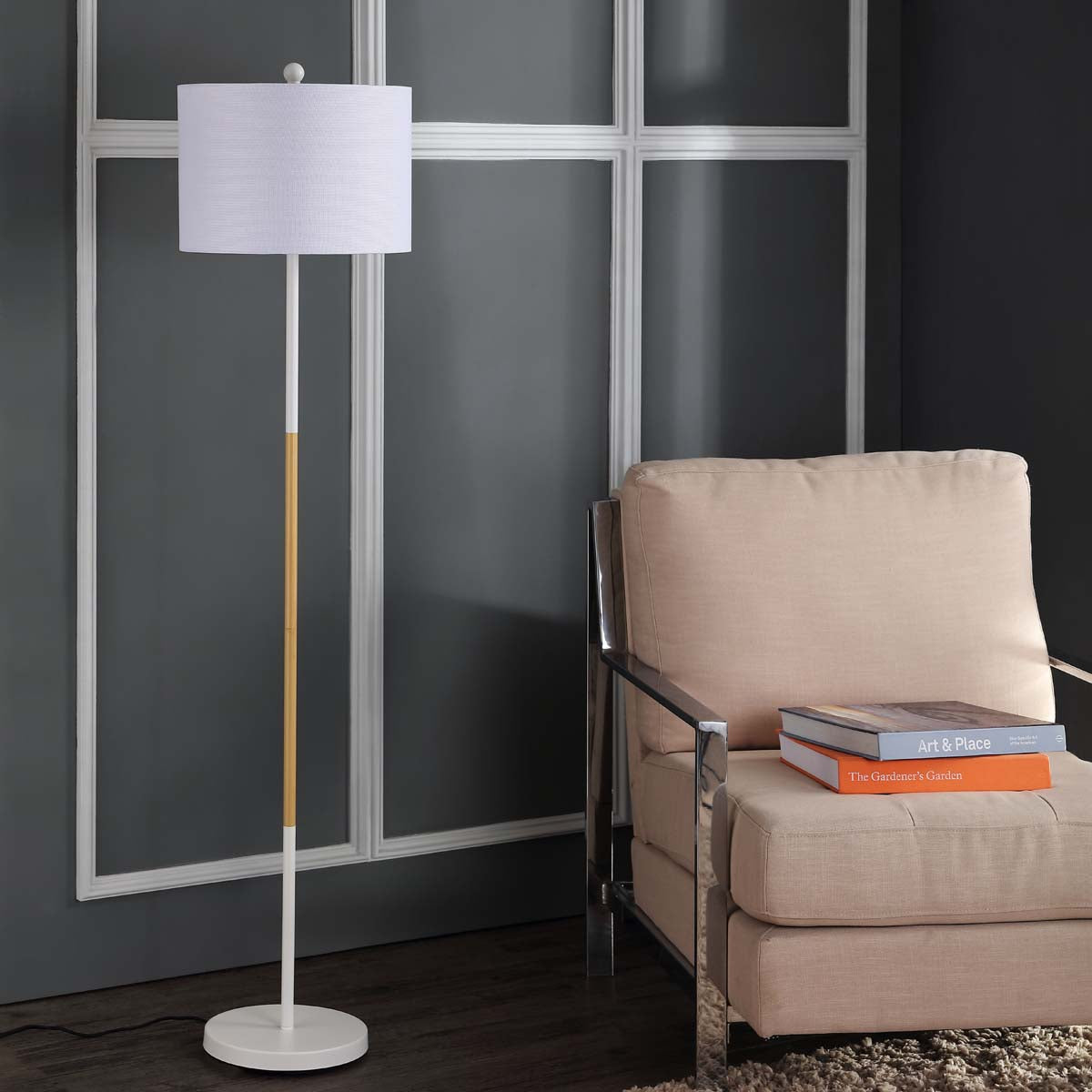 Safavieh Melrose Floor Lamp, FLL4034 - White/Wood Finish