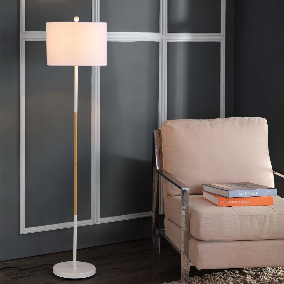 Safavieh Melrose Floor Lamp, FLL4034 - White/Wood Finish