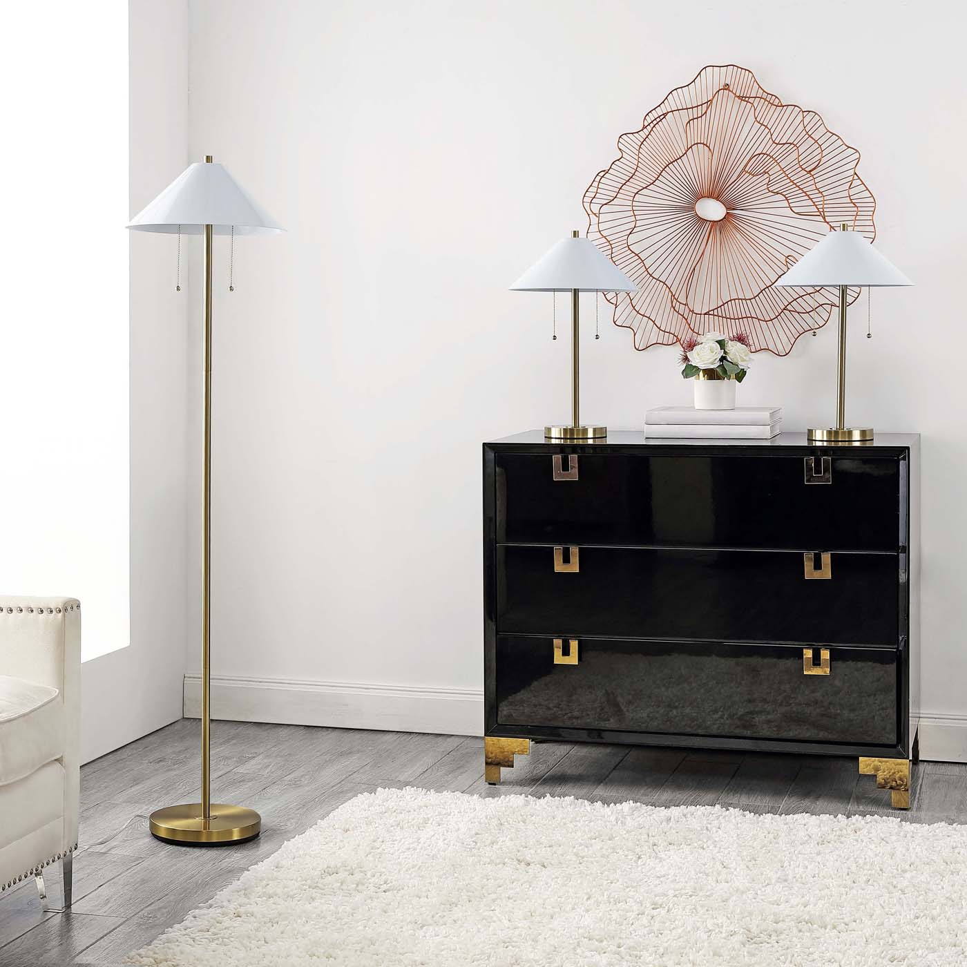 Safavieh Nadia Floor And Table Lamp Set , FLT4001 - Gold / White