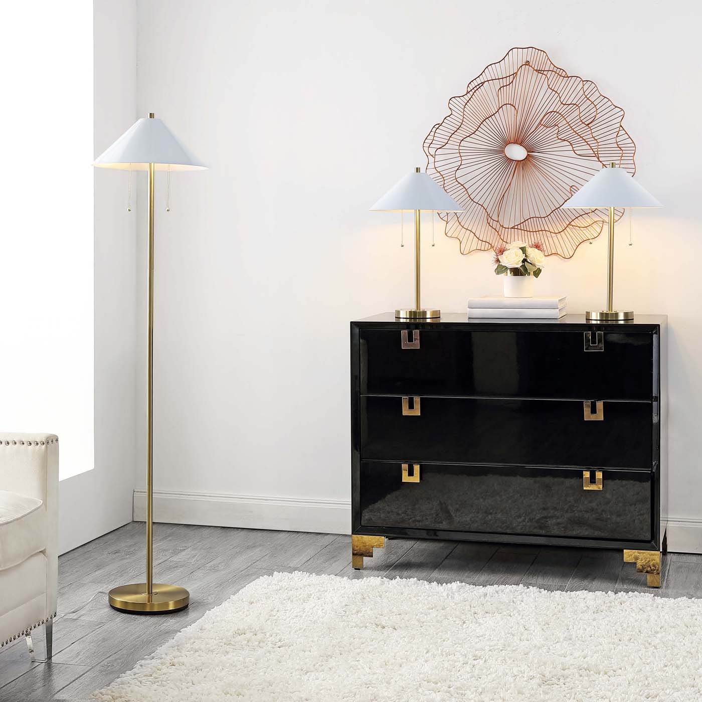 Safavieh Nadia Floor And Table Lamp Set , FLT4001 - Gold / White