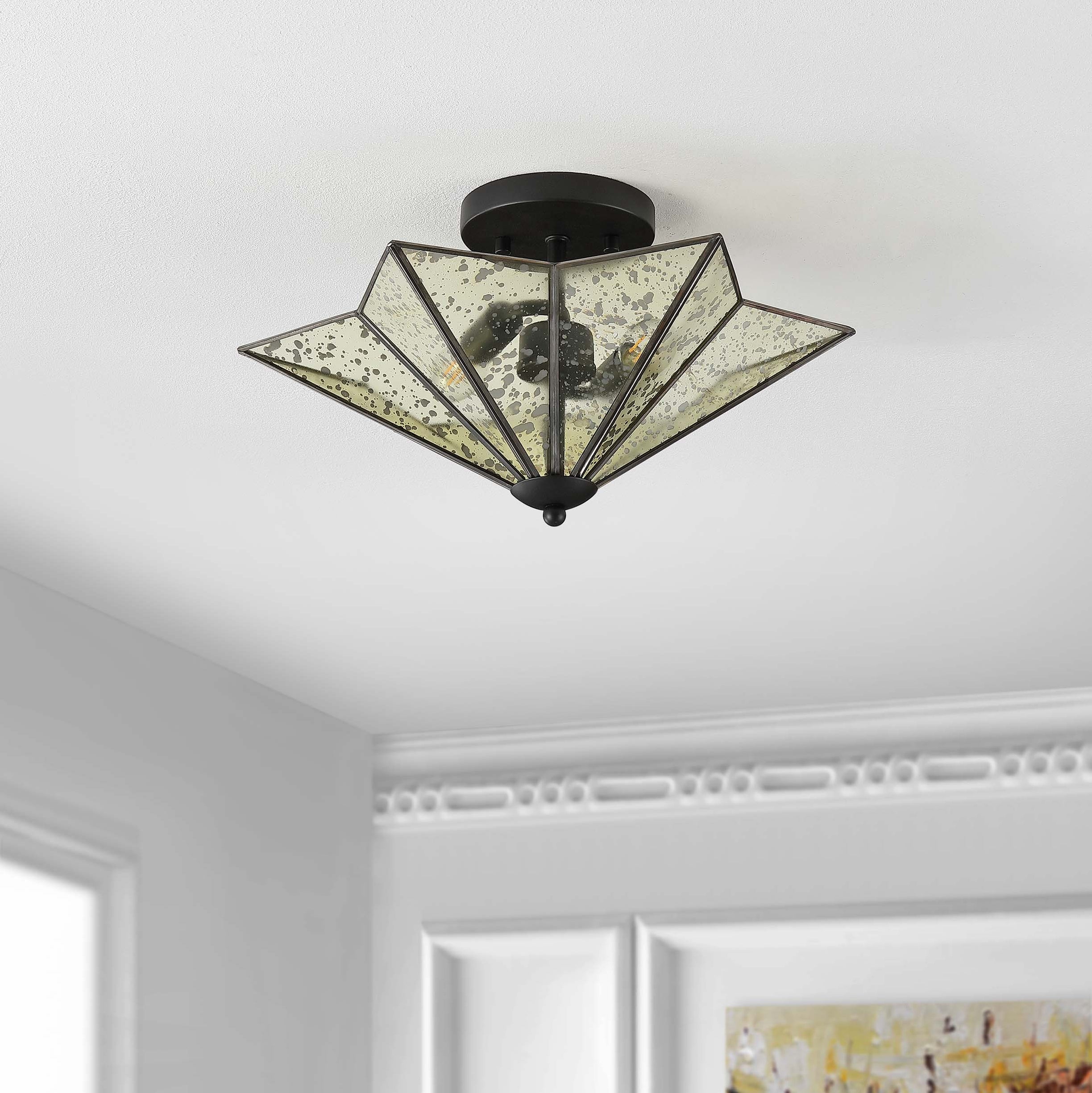 Safavieh Haruna Flush Mount , FLU4071 - Black/ Clear Mercury Glass