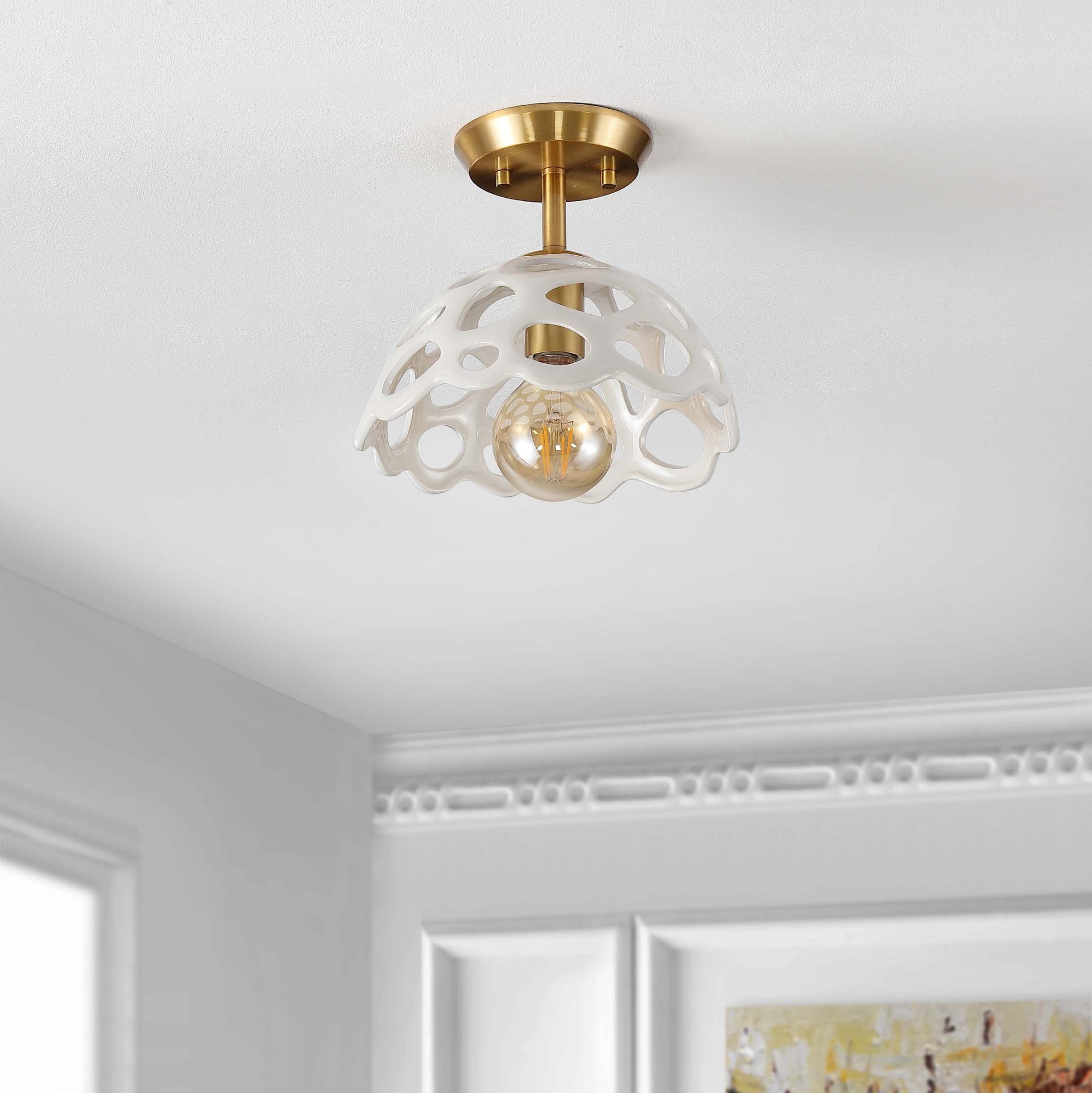 Safavieh Eldrid Flush Mount , FLU4076 - Brass Gold/White Shade