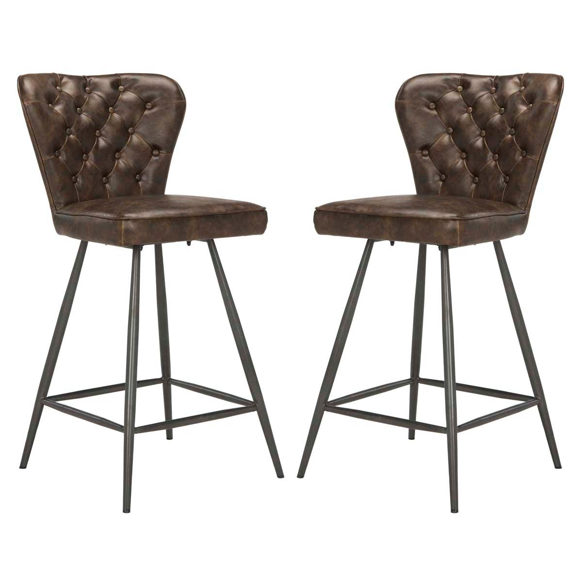 Safavieh Ashby 26H Mid Century Modern Leather Tufted Swivel Counter Stool , FOX1702 - Brown (Set of 2)