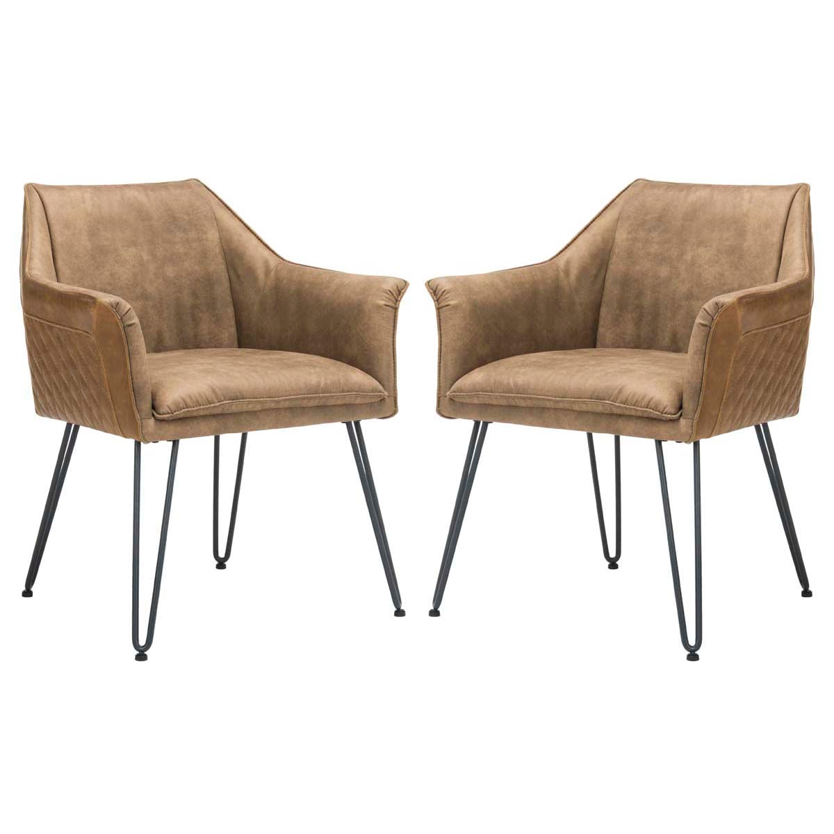 Safavieh Esme 19''H Mid Century Modern Leather Dining Chair, FOX1705 - Brown Leather/Suede (Set of 2)