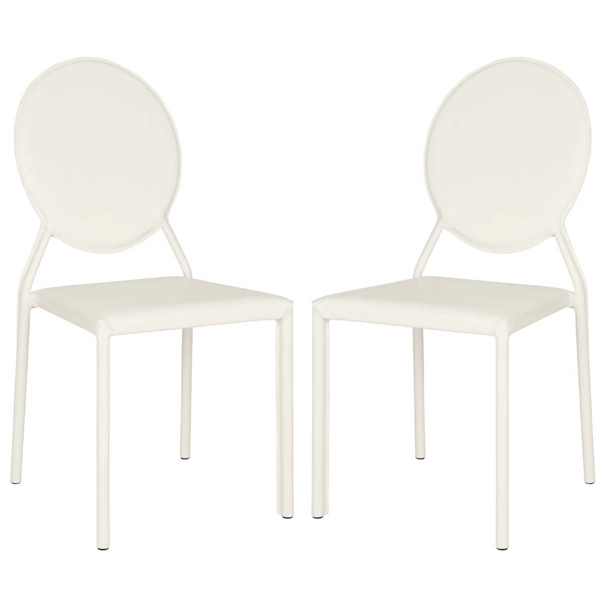 Safavieh Warner 37''H Round Back Leather Side Chair, FOX2018 - White (Set of 2)