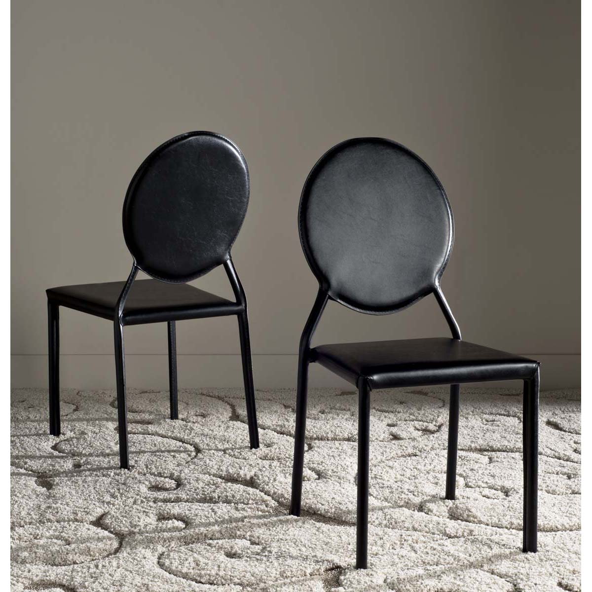 Safavieh Warner 37''H Round Back Leather Side Chair, FOX2018 - Black (Set of 2)