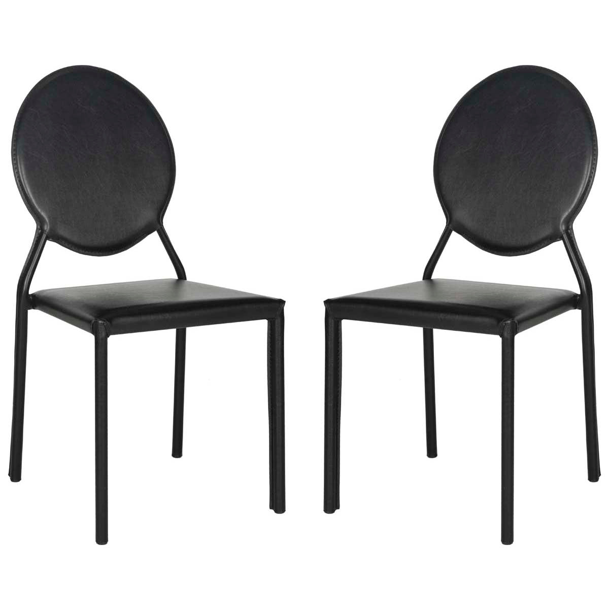 Safavieh Warner 37''H Round Back Leather Side Chair, FOX2018 - Black (Set of 2)