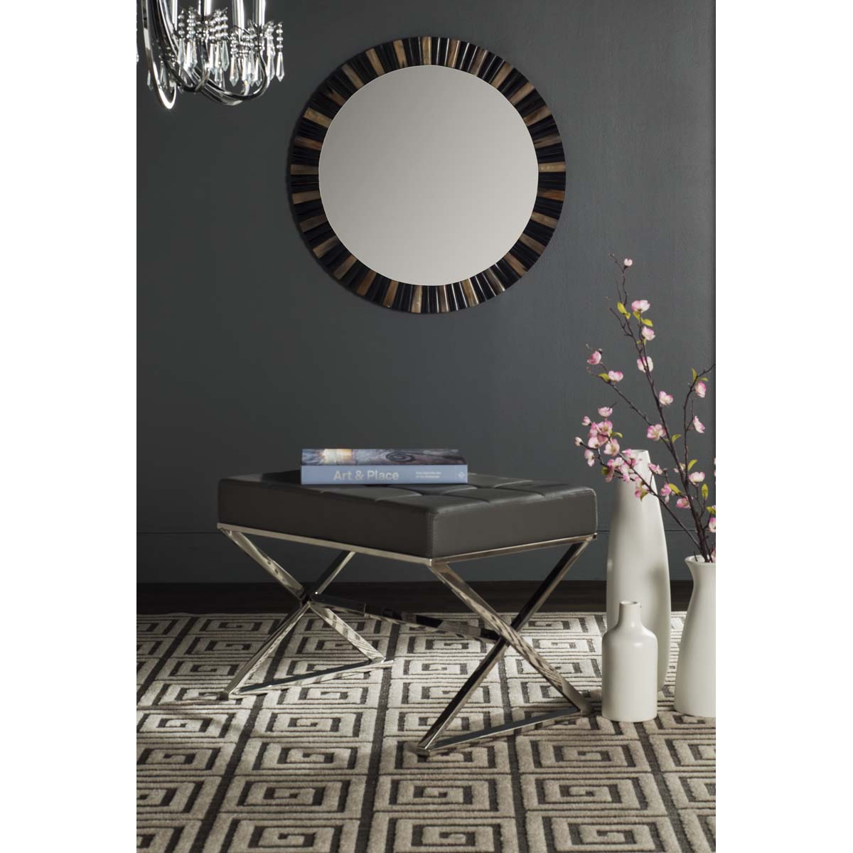 Safavieh Micha Ottoman , FOX2022 - Grey/Chrome