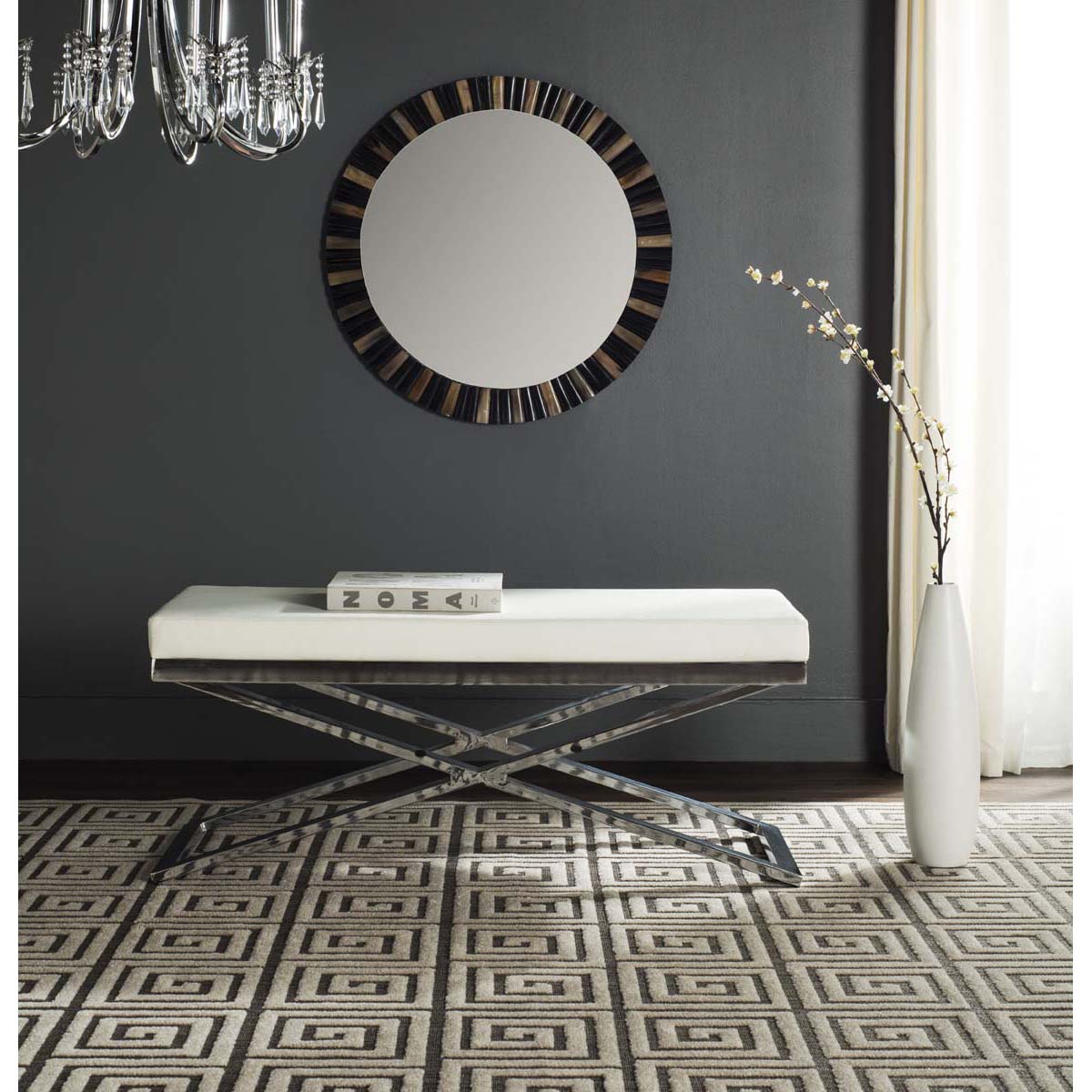 Safavieh Acra Bench , FOX2027 - White/Chrome