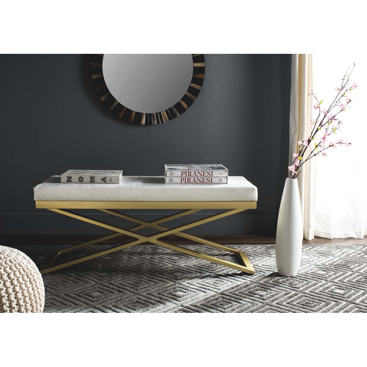Safavieh Acra Bench , FOX2027 - White Crocodile/Gold