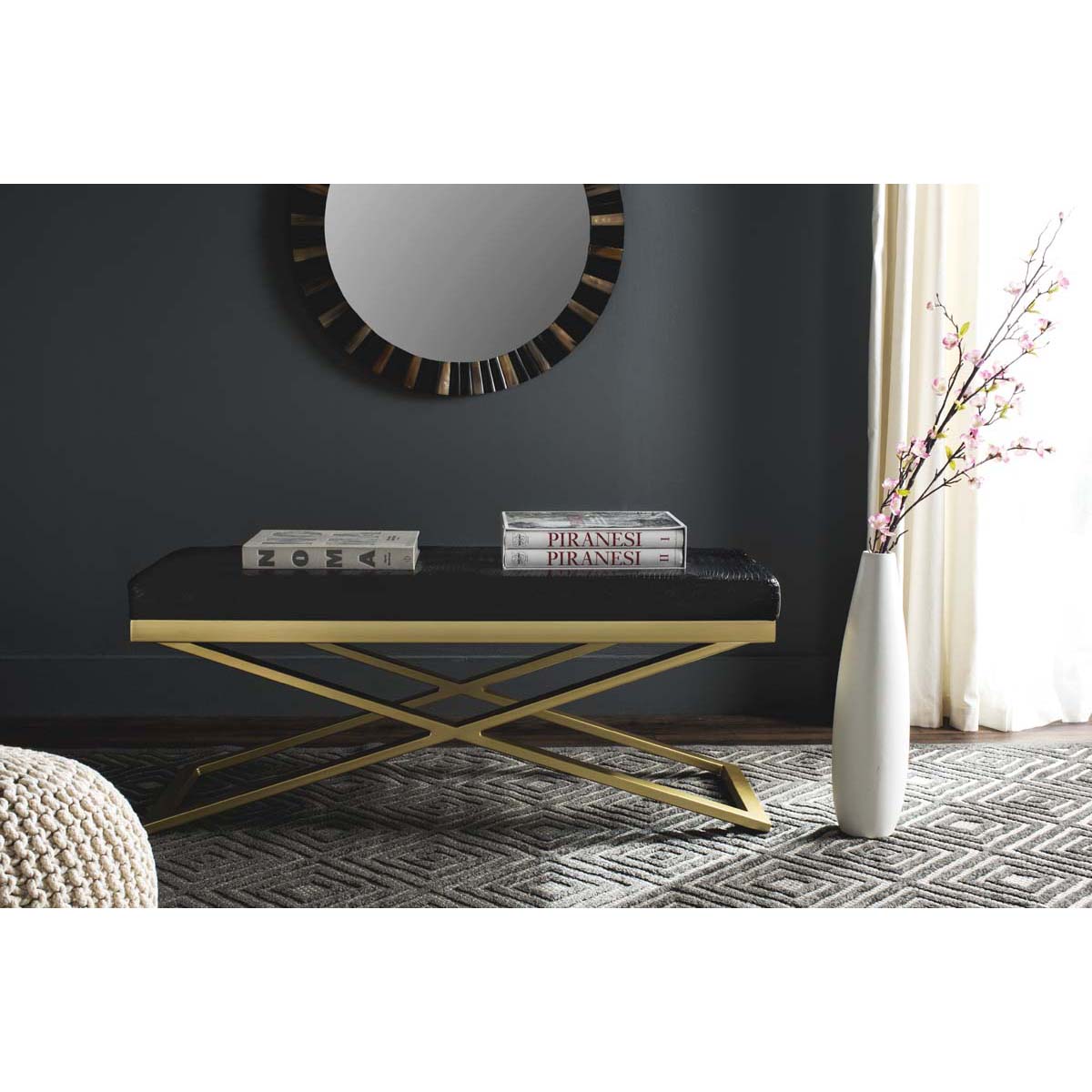 Safavieh Acra Bench , FOX2027 - Black Crocodile/Gold