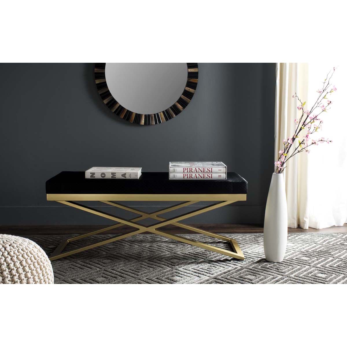 Safavieh Acra Bench , FOX2027 - Black Bottega/Gold