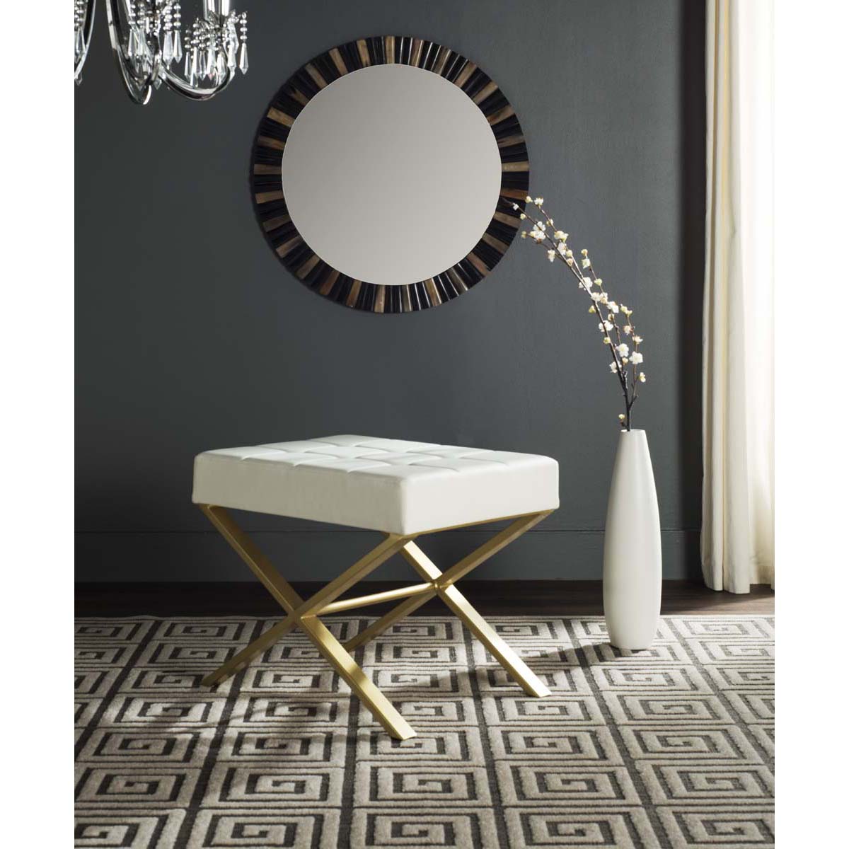 Safavieh Badgley Ottoman , FOX2029 - White/Gold