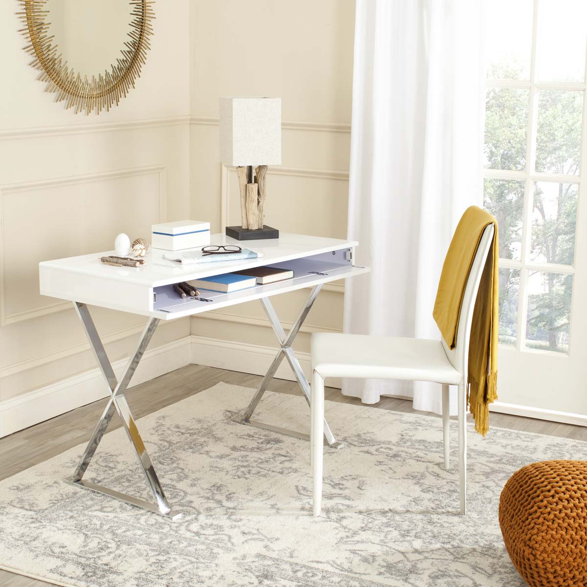 Safavieh Gordon Desk , FOX2217 - White/Chrome