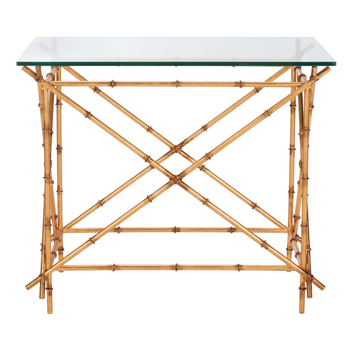 Safavieh Mark Crisscrossed Gold Accent Table , FOX2511 - Gold/Clear Glass
