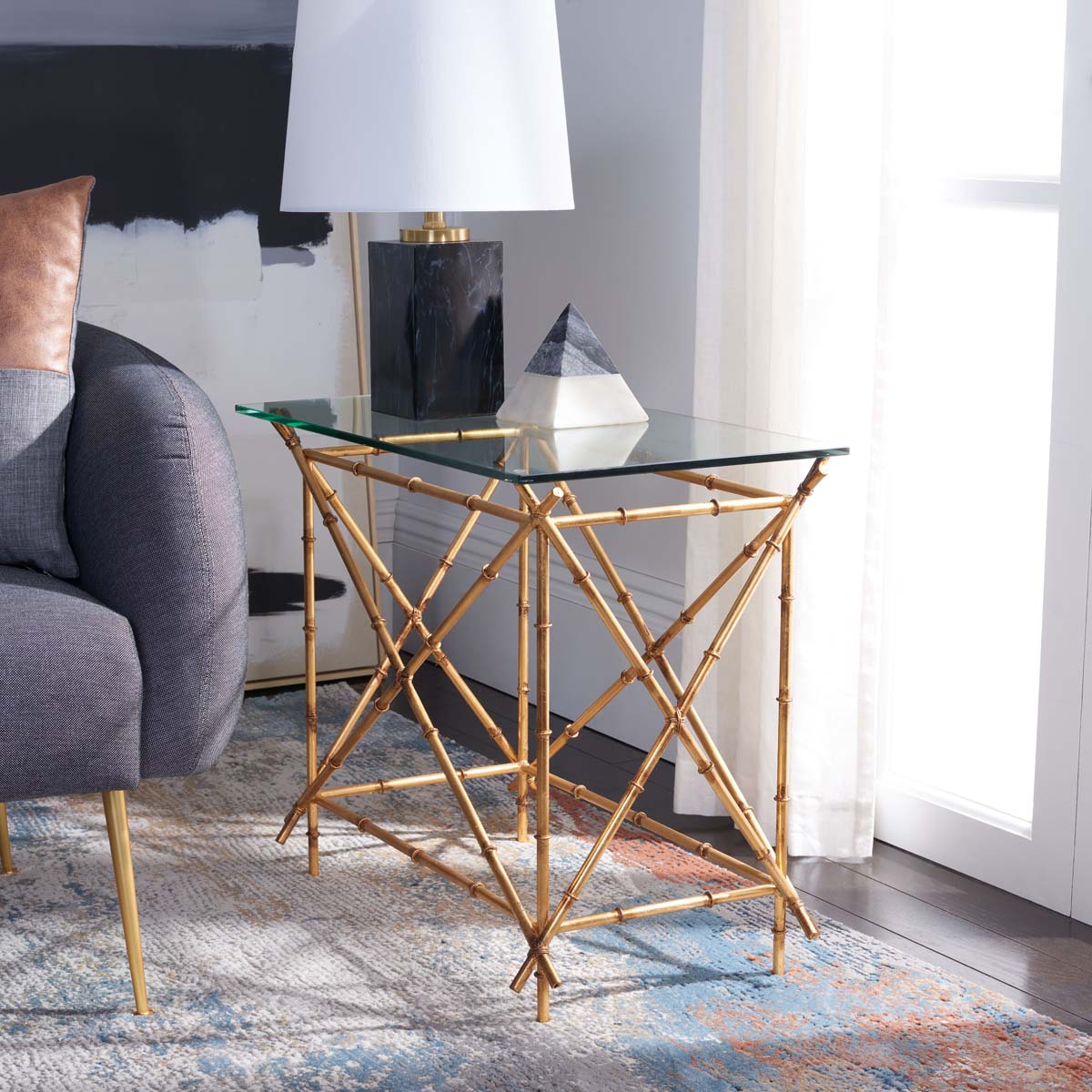 Safavieh Mark Crisscrossed Gold Accent Table , FOX2511 - Gold/Clear Glass