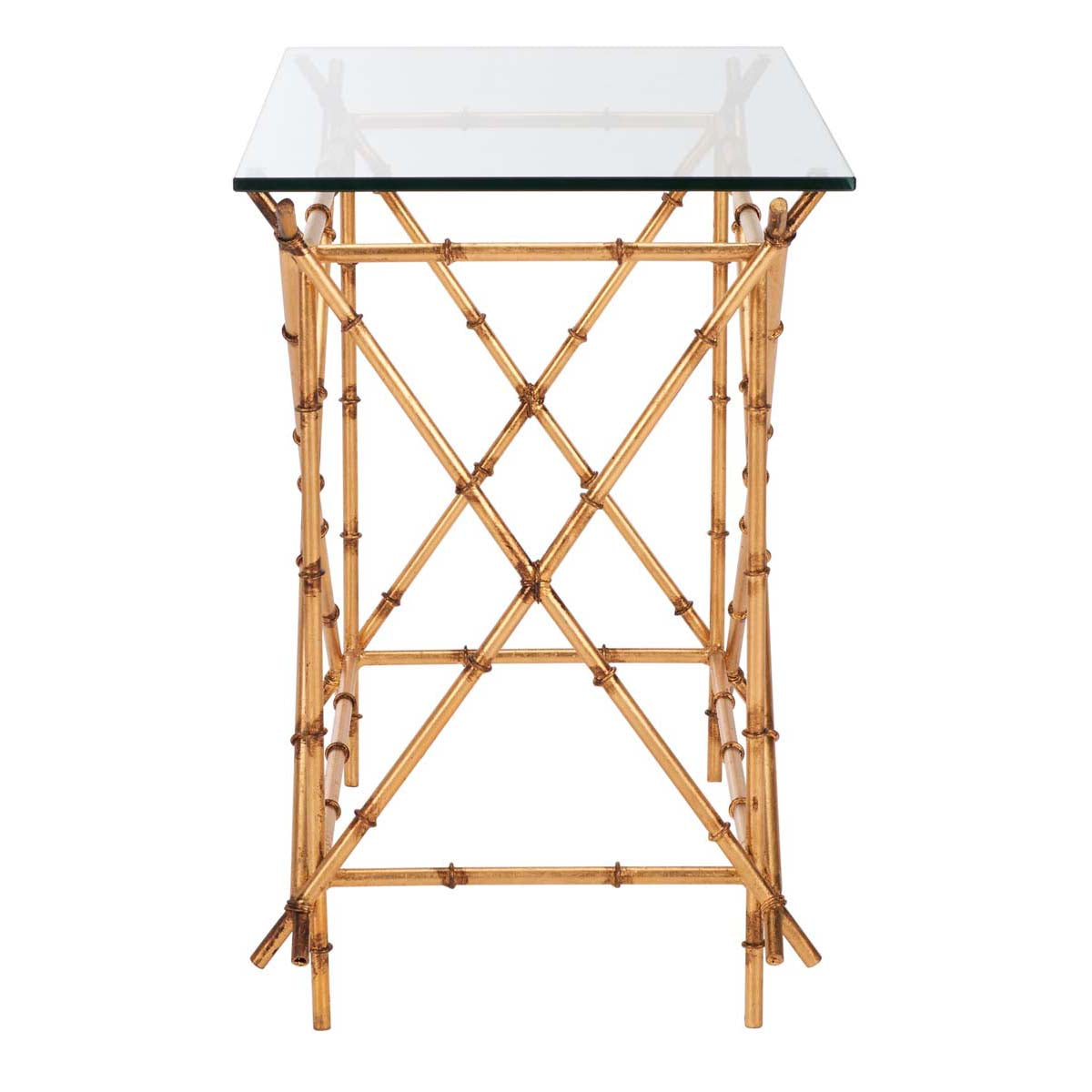 Safavieh Mark Crisscrossed Gold Accent Table , FOX2511 - Gold/Clear Glass