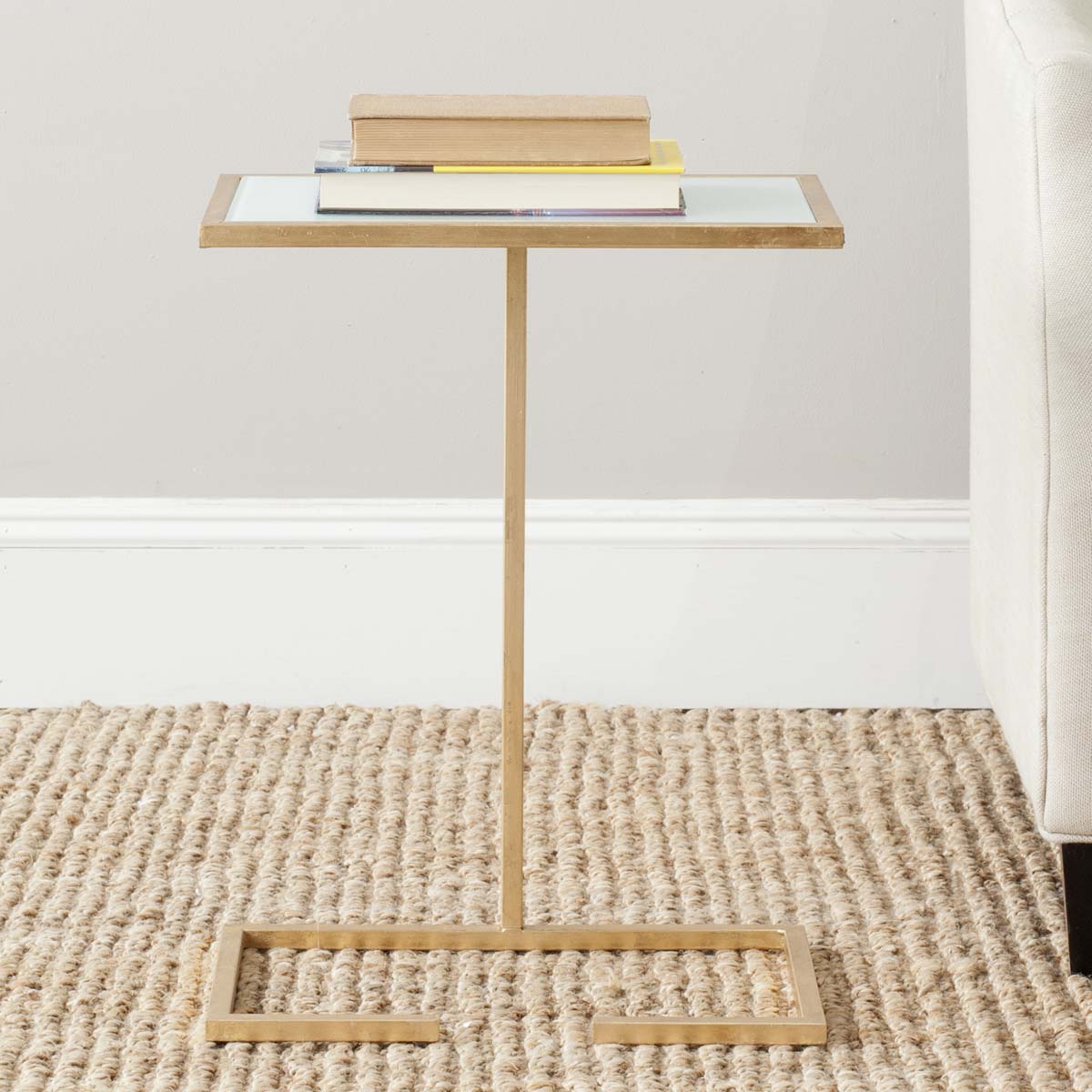 Safavieh Neil Gold Leaf Accent Table , FOX2528 - Gold/White Glass