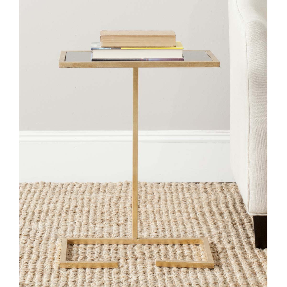 Safavieh Neil Gold Leaf Accent Table , FOX2528 - Gold/Black Glass