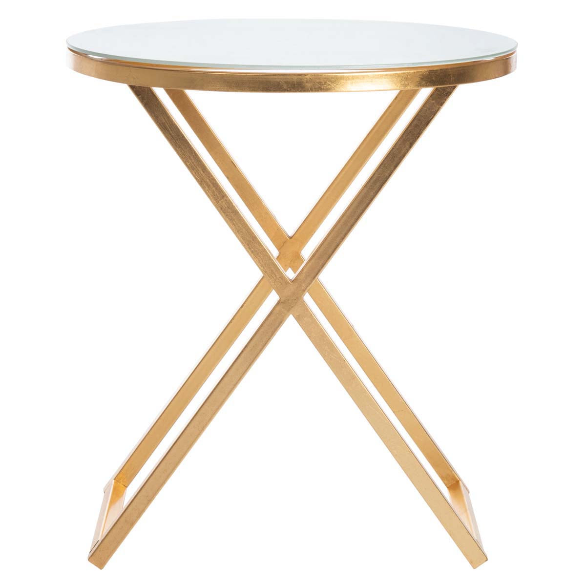Safavieh Riona Round Top Accent Table , FOX2539 - Gold/White Glass