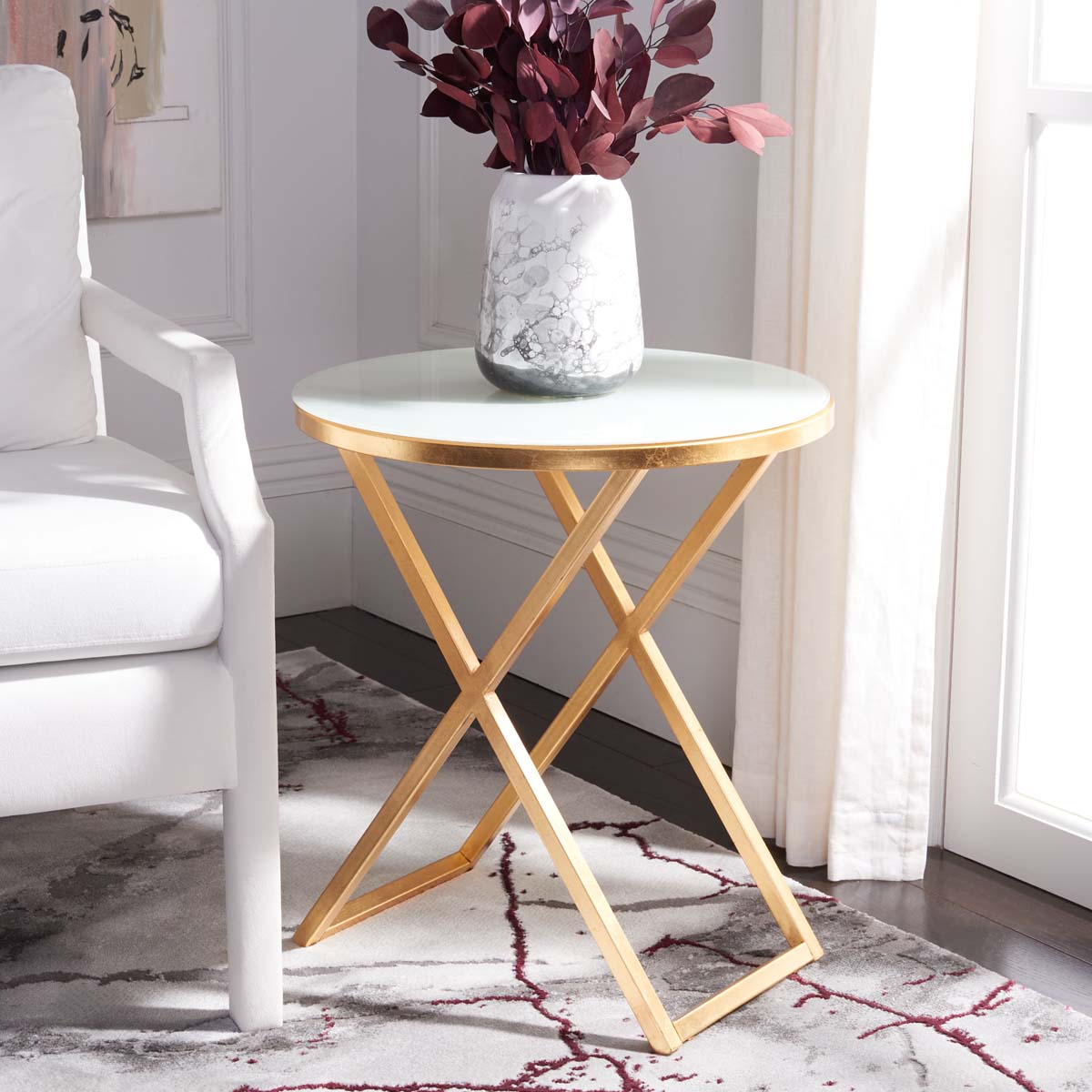 Safavieh Riona Round Top Accent Table , FOX2539 - Gold/White Glass